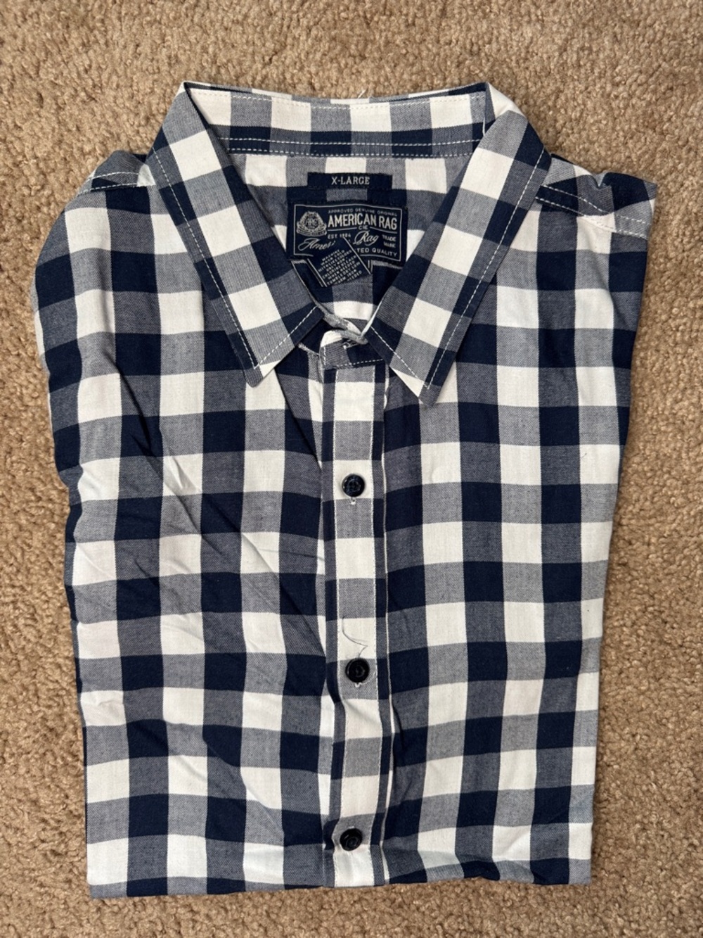 American Rag Navy and White Gingham Button-Down Shirt